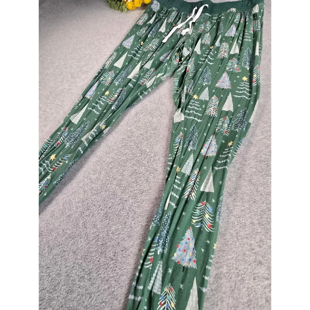 Little Sleepies Pajama Set Womens S/XS Green Christmas Trees Bamboo Lounge PJs